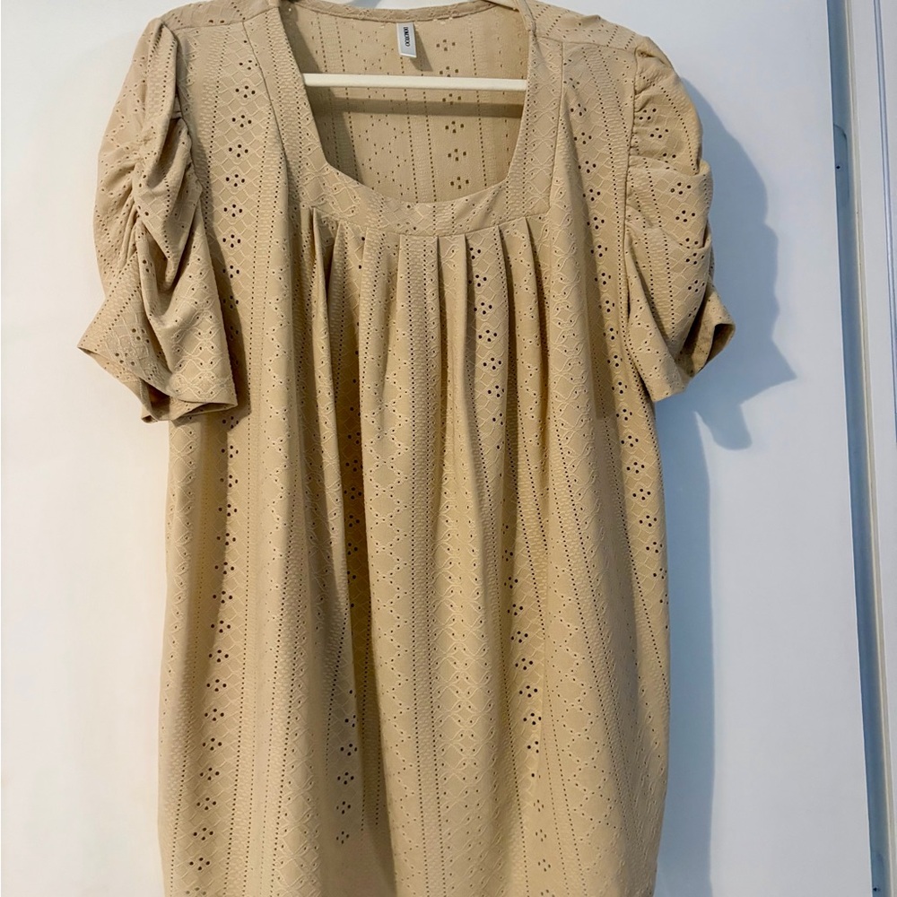 Elegant Beige Eyelet Women's Top Plus Size 2X